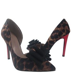 Betsey Johnson Size 7 Prince Leopard Print Metallic Red Heel Bow Shoes